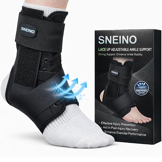 Ankle Brace Lace Up for Women & Men Side Stabilizers for Sprains, S | Breathable fabric, adjustable fit, support for Achilles tendonitis, ankle sprain and swelling relief, soccer, basketball