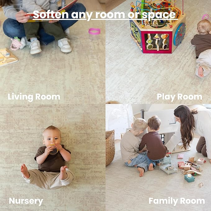 Little Landings Baby Play Mat for Floor - Sandstone (6x6ft) - Premium EVA Foam Play Mat for Babies & Toddlers (Ages 0-5+) Non-Toxic Playmat for Tummy Time, Crawling & Playroom - Stylish & Comfortable