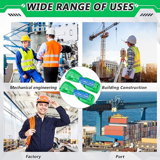Fabbay 4 Pcs 8.2 Feet Heavy Duty Polyester Endless Loop Round Lift Slings Lifting Straps for Hoist Towing Moving Furniture Rigging Equipment, 5300 LB Vertical 4200 LB Choker 10600 LBs Basket(Green)