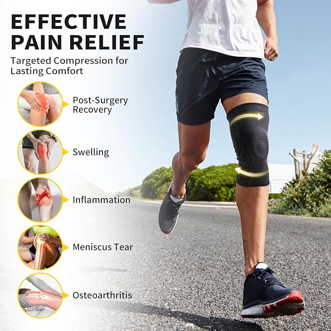 CAMBIVO Knee Brace for Men & Women, 2-Pack Compression Sleeve with Gel Pad | Patella Gel Pad with Side Stabilizers for Knee Pain Relief. Ideal for Running, Weightlifting & Arthritis, Workout, Daily Use