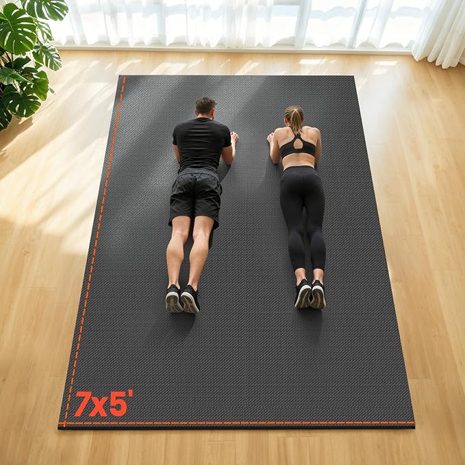 Stepwaver Extra Large Exercise Mat, 6'x4'/ 7'x5'/ 8'x5' / 9'x5'/ 10'x5' (6mm) Thick Workout Mat for Home Gym & Garage Flooring, Shoe-Friendly, Non-Slip, Ultra Durable, Thick Large Workout Mats for Home Workouts