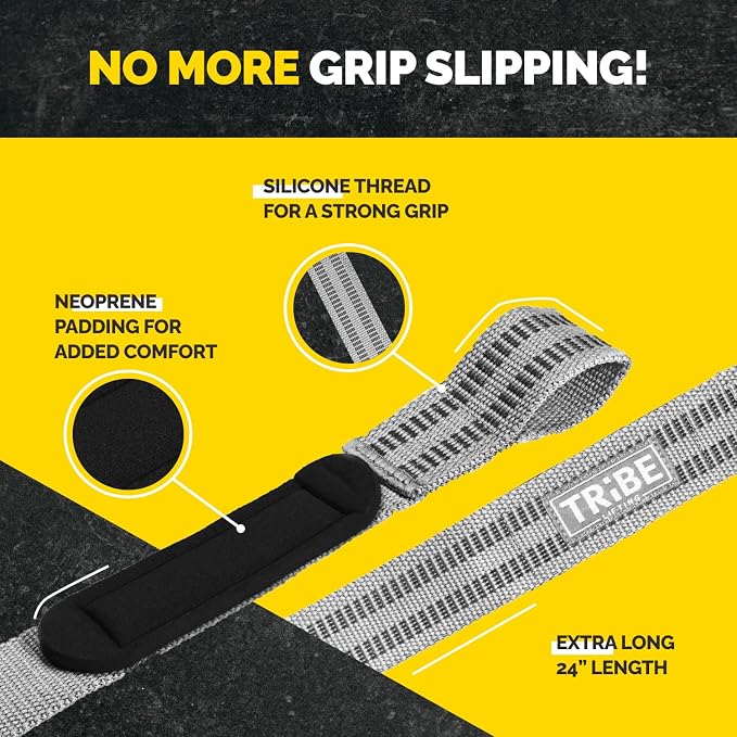 21-Inch Wrist Wraps and 24-Inch Lifting Straps Set for Weightlifting | Heavy-duty wrist support wraps, anti-slip silicone grip straps with padded loops, reinforced stitching for heavy lifts