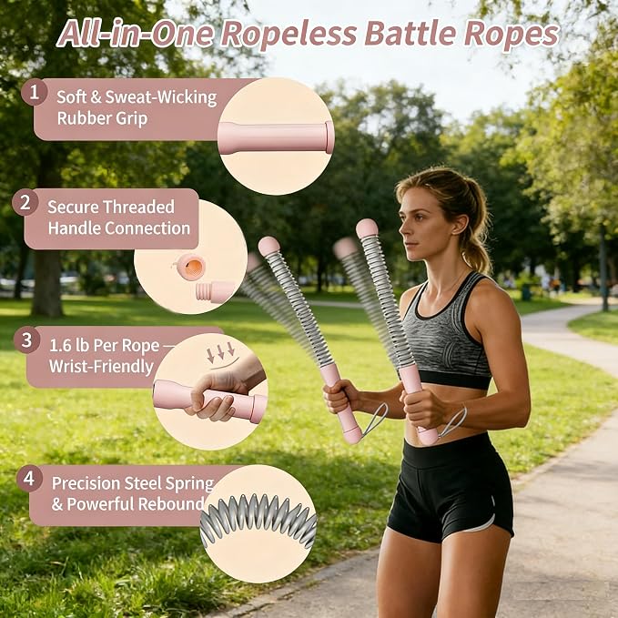 2PCS Weighted Ropeless Battle Ropes for Home Gym, Heavy Duty Arm Exerciser for Strength Training, Portable Battle Rope for Advanced Workouts and Core Muscle Building (Pink 3)