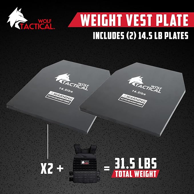 WOLF TACTICAL Weight Vest Plates - 5.75/8.75/14.5/19.75LB Pairs - WODs, Strength Training, Running, Heavy Workouts
