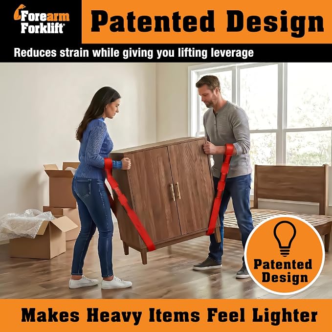 Furniture Moving Straps, 2-Person Lifting Strap for Furniture & Appliances, Furniture Lifting Tool Set with Moving Straps for Lifting, 800 lb Capacity, Forearm Forklift Firehouse Red