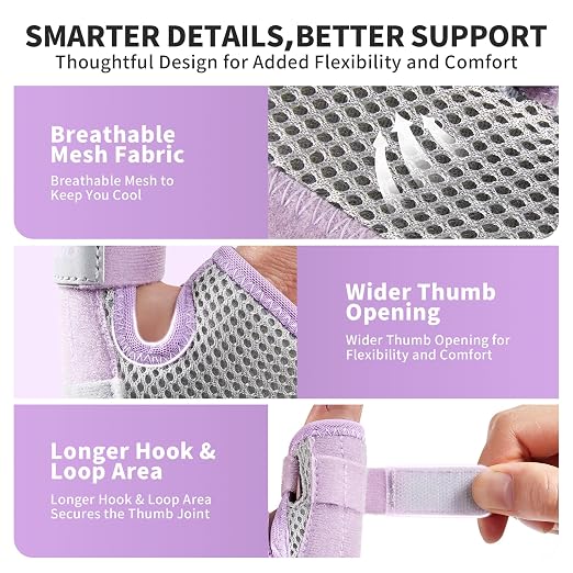 CAMBIVO Thumb Splint & Wrist Brace, Adjustable CMC Joint Pain Relief, Pink | Triple Adjustable Straps, Breathable Mesh, Open-Palm Design, Reversible Left/Right Fit, for Typing, Sleep, Daily Tasks