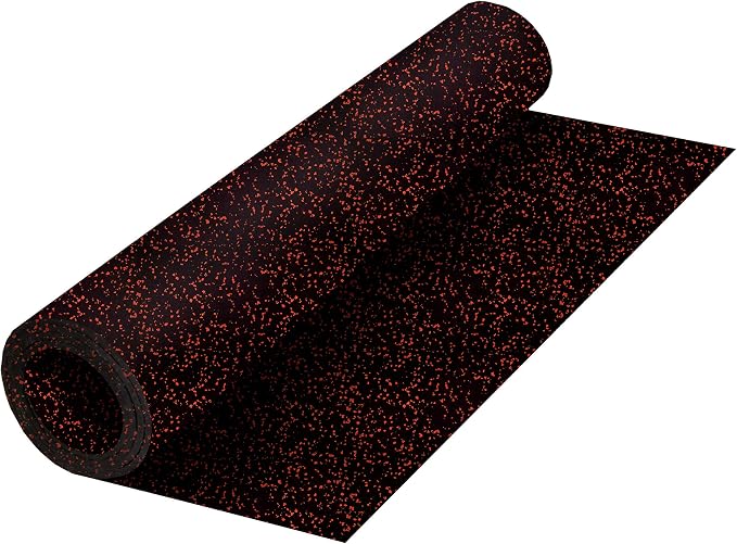 Genaflex Rubber Gym Floor Mat, Heavy Duty Commercial Protective Gym Flooring Roll - 8mm Thick (10% Red, 4' X 15')