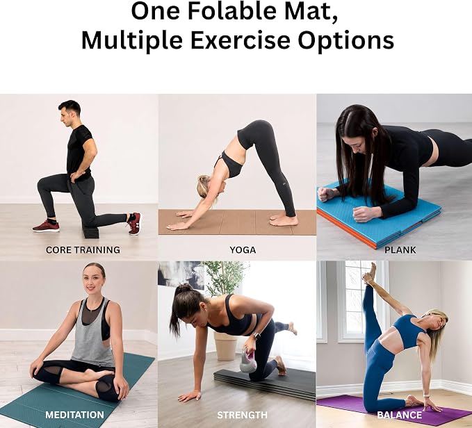 Foldable Yoga Exercise Mat, 6mm/8mm/10mm/12mm Thickness, 72 x 24 Inch - Lightweight, Anti-Slip, and Easy to Store for Yoga, Pilates, Home Workouts, and Floor Exercises