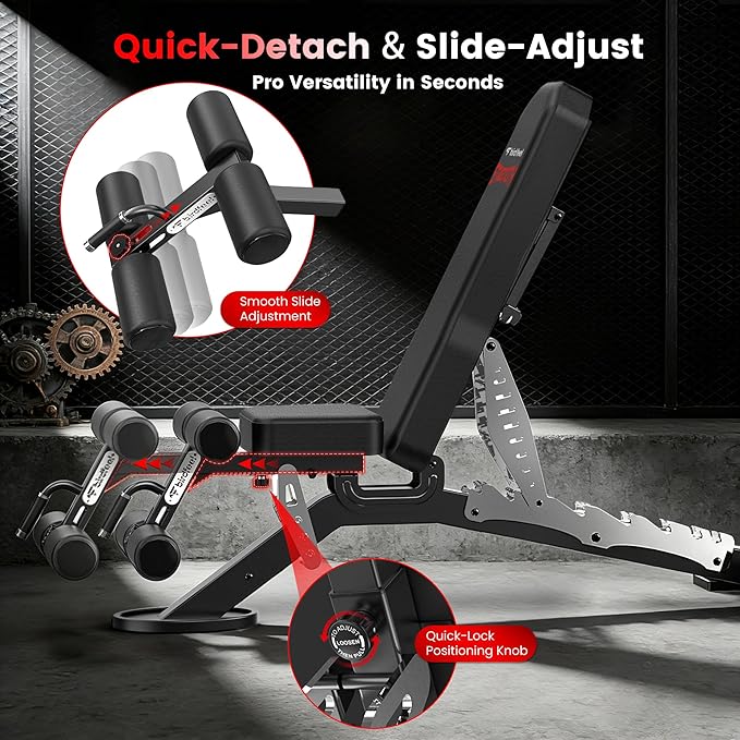 Adjustable Weight Bench, 1800LBS Heavy Duty Workout Bench for Home Gym | Commercial Strength Training Bench with Removable Leg Holder, Supports Full Body Workouts with Flat Incline Decline Sit Up