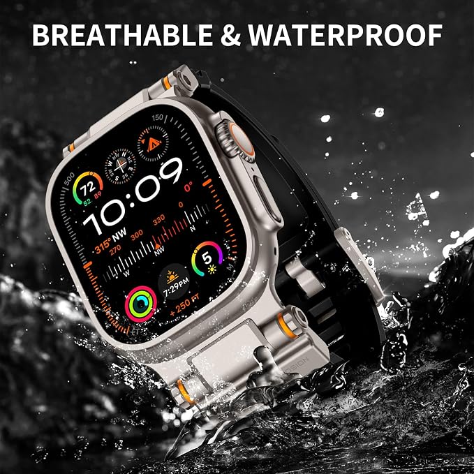 Band Compatible with Apple Watch Ultra 3/2/1 Band 49/46/45/44mm | Metal Connector with Silicone Rugged Strap for iWatch Ultra Series 11/10/9/8/7/6/SE3/SE2/SE/5/4/3/2/1, Black/Titanium
