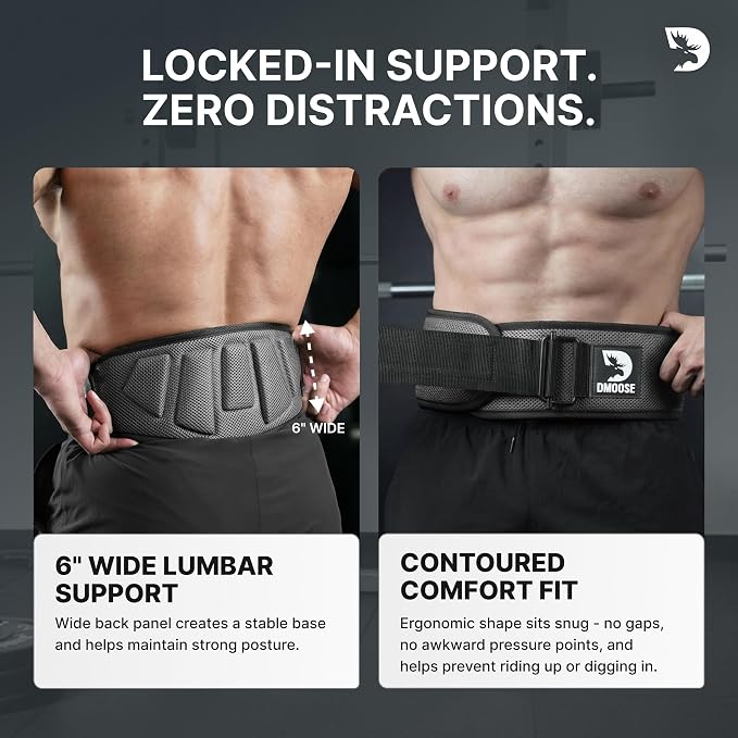 DMoose Fitness Weight Lifting Belt for Squats, Deadlift & Intense Workout - 6" Adjustable Fit Auto Lock Weightlifting Belt for Men & Women - Neoprene Gym Belts for Stability & Lumbar Back Support