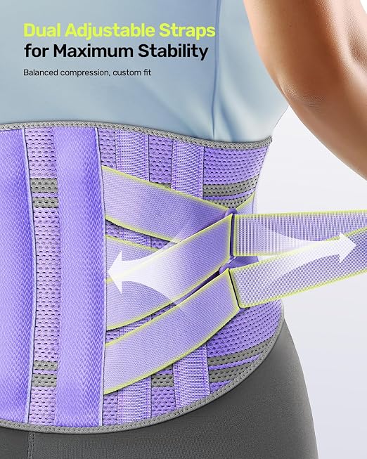 Rakiie Back Brace for Lower Back Pain Women with 9X Support System, Ergonomic Lumbar Support for Pain Relief, Breathable Mesh Design with 3D Silicone Pad for Sciatica,Purple Size XXL (Waist: 43.3.2"-52.4")
