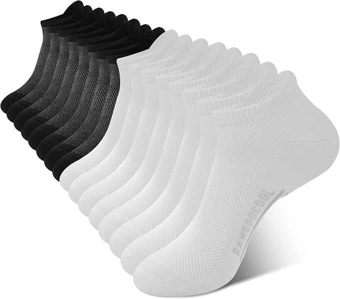BAMBOO COOL Men's Ankle Socks Moisture Wicking Breathable Odor Control Athletic Cushioned Running Socks Arch Support 8 Pack