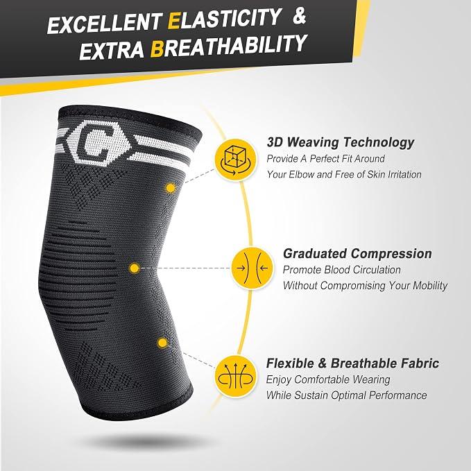 CAMBIVO 2 Pack Elbow Brace Compression Sleeve, Tennis & Golfer's Elbow | Breathable 3D Knit, Moisture-Wicking, No Straps or Velcro, Epicondylitis, Tendonitis & Arthritis Relief, All-Day Wear