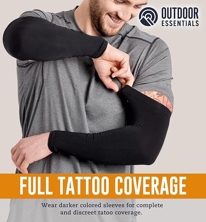OutdoorEssentials UV Sun Sleeves for Men & Women, Cooling Arm Sleeves UPF 50+ | Golf, Tattoo Cover Up, Sun Protection
