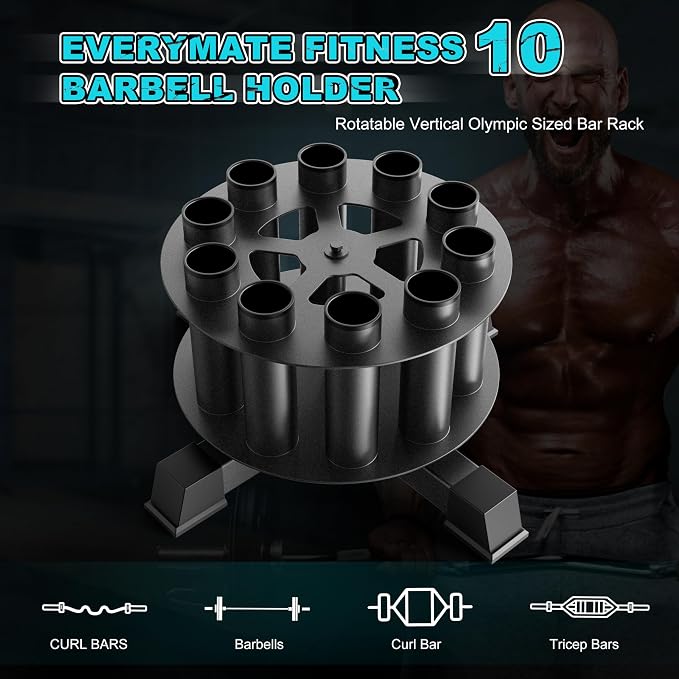 EVERYMATE Vertical Barbell Rack - Heavy-Duty Steel Organizer, Barbell Holder Floor Stand, Fits 2" Olympic Bars with Scratch-Resistant Inserts, Space-Saving for Home/Garage/Commercial Gym