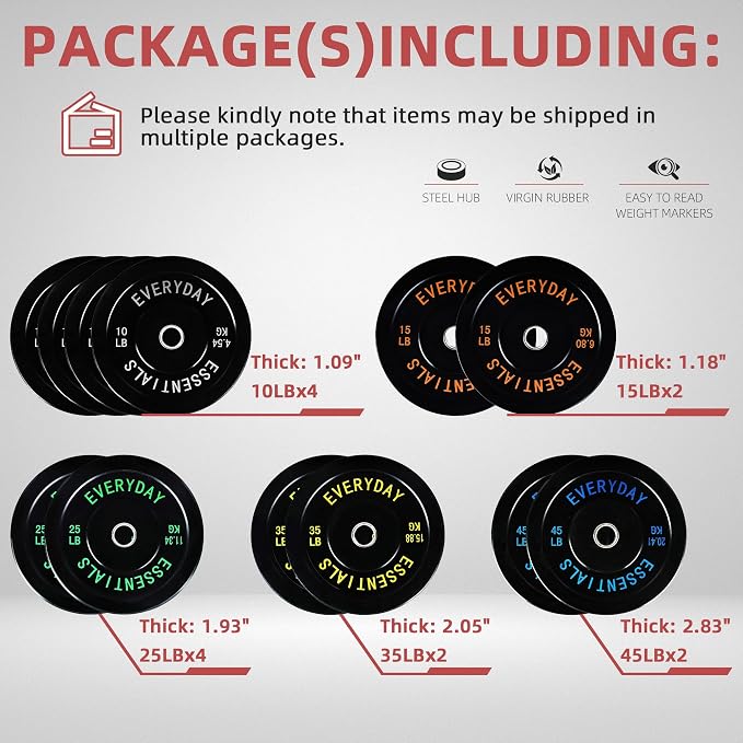 Fitvids 2-Inch Olympic Bumper Plates, Perfect Weight Plates for Weightlifting and Strength Training, Multiple Weights Available