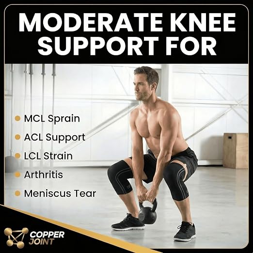 CopperJoint Athletic Knee Sleeve Pair for Women & Men, Moderate Support Compression Knee Sleeves for Running, Workouts, Training & Active Wear - 1 Pair
