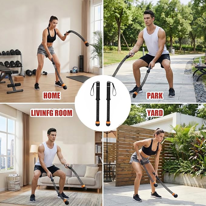 TOMSHOO 2PCS Ropeless Battle Ropes Adjustable Portable Home Gym Equipment | Non-Slip Handle Exercise Ropes for Strength Building, Cardio Fitness, Workout Equipment