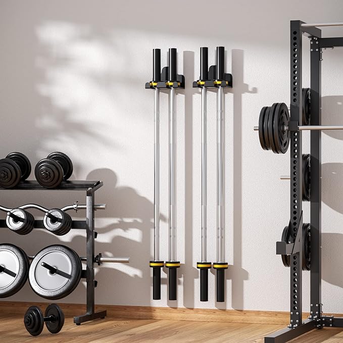 JNIHEEP Olympic Barbell Hanger,Garage Gym Bar Wall Rack,Vertical Barbell Mount Rack,Black Powder Coated,Space Saving Commercial or Home Gym Accessory,Holds Under 33mm Bar Size
