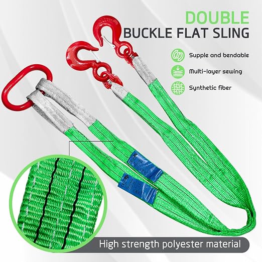 Lifting Slings Straps 5ft with Hooks and Rings | Two Leg Polyester Bridle Sling, 8800lbs Capacity, Heavy Duty, Ideal for Construction and Industrial Lifting
