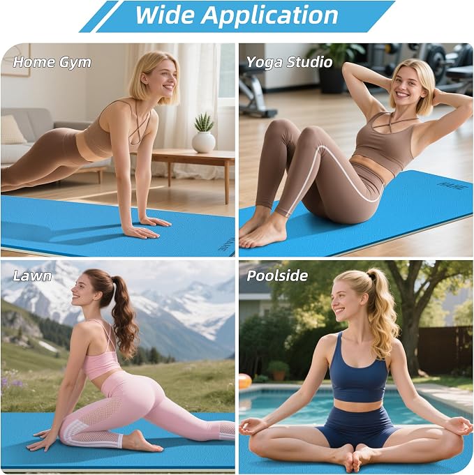 HAHE Wide Yoga Mat 72"x32"x0.4" Thick Pilates Mat with Carrying Strap | Exercise Mats for Home Workout, Wide Non-slip Exercise Mats, Double-Sided POE Fitness Mat for Yoga, Pilates & Travel
