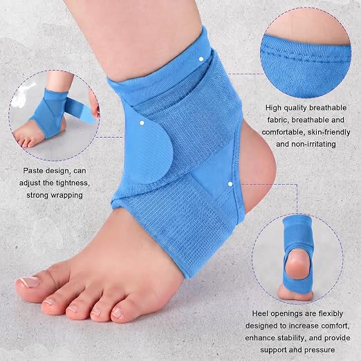 Honoson 2 Pcs Ankle Brace Kid Ankle Support Youth Neoprene Lace up Compression Sleeve Foot Brace Stabilizer with Adjustable Strap for Sport Sprained Plantar Fasciitis Achilles Tendonitis(Light Blue,S)