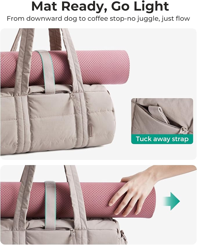 BAGSMART Reiki Gym Bag for Women Puffy Yoga Mat Travel Weekender Duffle Bag | Lint-Resistant Lining, Wet-Dry Pocket & Anti-Slip Mat Loop, Ultra-Light, Roomy for Workout Gear, Water Bottle, Travel, Sports