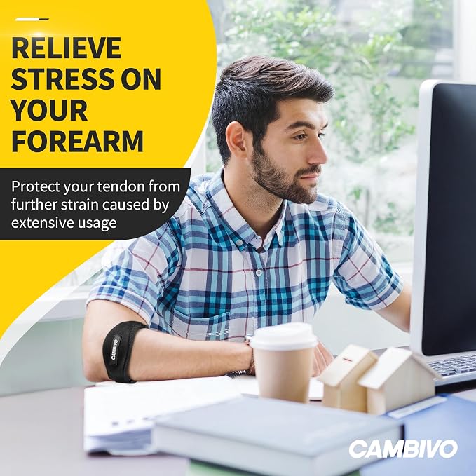 CAMBIVO 2 Pack Tennis Elbow Brace Strap for Tendonitis, Black | EVA Compression Pad, Adjustable Strap with Premium Velcro, for Men and Women, Golfer's Elbow, Counterforce Brace, Breathable