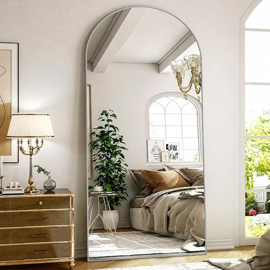 Arched Full Length Mirror 71"x26" Leaning Hanging Decor Silver | Standing Body Mirror with Aluminum Frame for Bedroom Cloakroom Living Room Make-up Gift