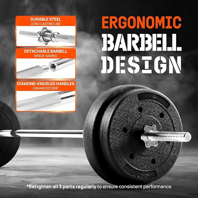 Yes4All Standard Straight Barbell 60" & EZ Curl Bar 47", Capacity 200 to 480 LB, Weight Bar 1" to 2" Diameter - Star Lock Collars, Rubber Ring, Barbell Spins Included for Deadlifts & Squats