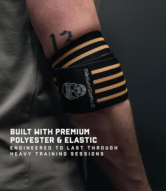 Gymreapers Weightlifting Elbow Wraps (1 Pair) - Flexible 40'' Elbow Compression Strap & Joint Support Brace - for Bench Press, Powerlifting, and Pressing