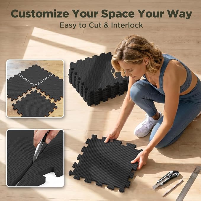 AIRHOP 18 PCS Gym Floor Mat, EVA Foam Puzzle Gym Mat, High-Density Interlocking Foam Floor Tiles for Home Gym, Play Workout Garage Kitchen Flooring 12.6"x12.6"x0.4"