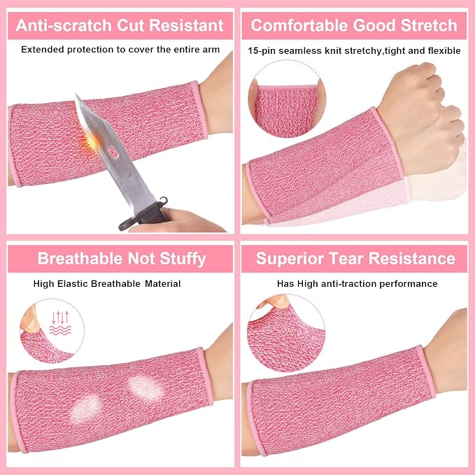 Sintege 3 Pairs Arm Protectors for Thin Skin and Bruising Cut Resistant Forearm Sleeve Level 5 Arm Burn Protection Sleeve (White, Purple, Pink,7.9 Inch)