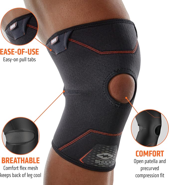 Shock Doctor Knee Brace Compression Sleeve Support (1 Unit). Helps Pain / Healing from Arthritis, Bursitis, Tendonitis, Meniscus Tear, Patella Alignment and more. For Basketball, Football, Running and most Sports. Increases Blood Flow. Knee Wrap for Me...