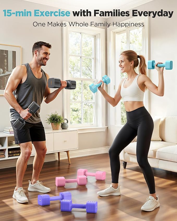 FEIERDUN DB3 5-in-1 Adjustable Dumbbell Set, 6LB/10LB Pair Adjustable Weights for Women at Home, Dual Locking Stable Hand Weights with TPU Soft Handle, Home Gym, Rehab, Pilates, Yoga, Strength Training