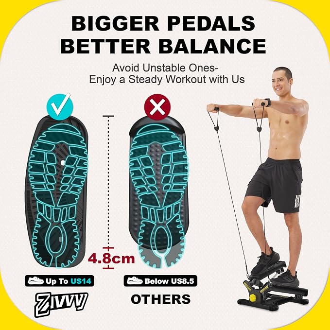 ZIWWVY Stepper Machine with Resistance Bands, Mini Stepper with 300LBS Weight Capacity, Twist Stepper for Full Body Workout, Adjustable Step Height, Smooth and Quiet, Step Machine for Men Women