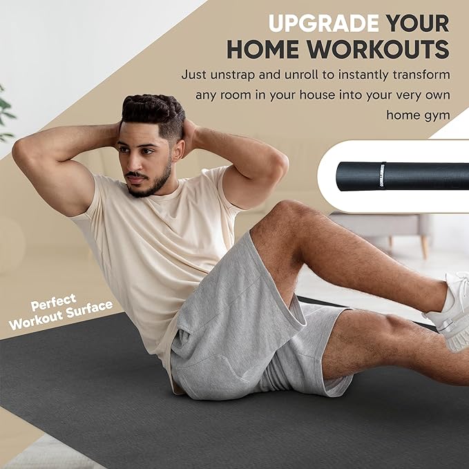 Gorilla Mats Extra Large Exercise Mat – 9'x6', 12'x6', 15'x6' (1/4" Thick) – Ultra Durable Workout Mat for Home Gym Flooring – Non-Slip, Flat Fitness, Yoga & Weight Lifting Floor Mat