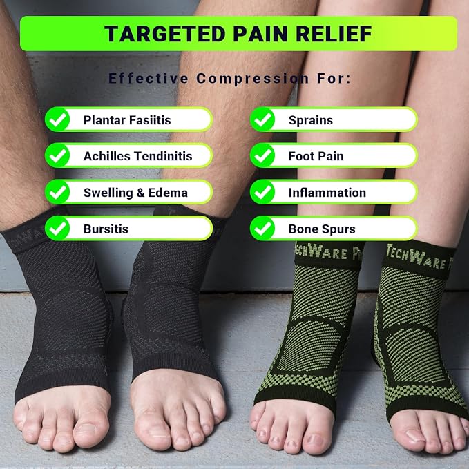 TechWare Pro Ankle Brace Compression Sleeve - Plantar Fasciitis Sock. Relieves Achilles Tendonitis. Foot Arch Support Reduces Joint Pain, Swelling & Heel Spur Pain. Injury Recovery Braces for Sports