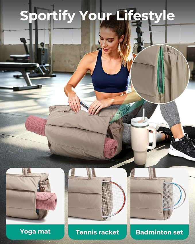 BAGSMART Yoga Pilates Tote Bag for Women with Knotted Handle, Gym Bag | 23L lightweight & waterproof shoulder sling bag, gym bag with yoga mat holder, for 15.6'' Laptop, ideal for work travel