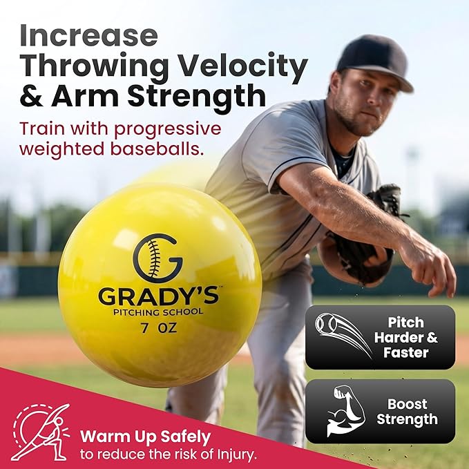 Grady's Pitching School Weighted Velocity Training Ball Set – Seam & Seamless Options for Pitching & Arm Strength + Set of 6 Balls + Carrying Case