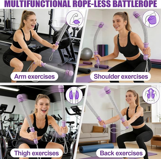 2PCS Portable Ropeless Battle Ropes, Adjustable Weight Cordless Battle Rope, Anti-Slip Handle Portable Battle Ropes, Suitable for Low-Impact Exercise, Strength Training, Unisex (Taro Purple)