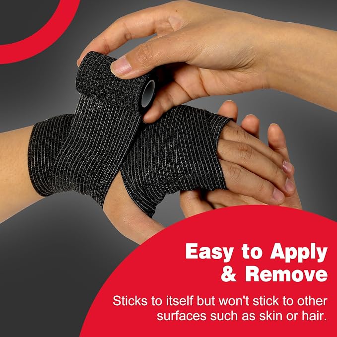 AZEN 20 Pack Self Adhesive Bandage Wrap Black, Black Athletic Tape, Vet Wrap, Tattoo Grip Tape Wrap, Ankle Tape, Cohesive Bandage Wrap