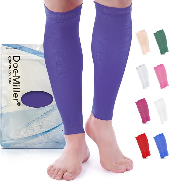 Doc Miller Compression Calf Sleeve for Men & Women, Premium Medical Grade, 15-20mmHg Graduated Support for Running, Calf Tear, Shin Splints, Knee High, Calf Sleeves, 1 Pair