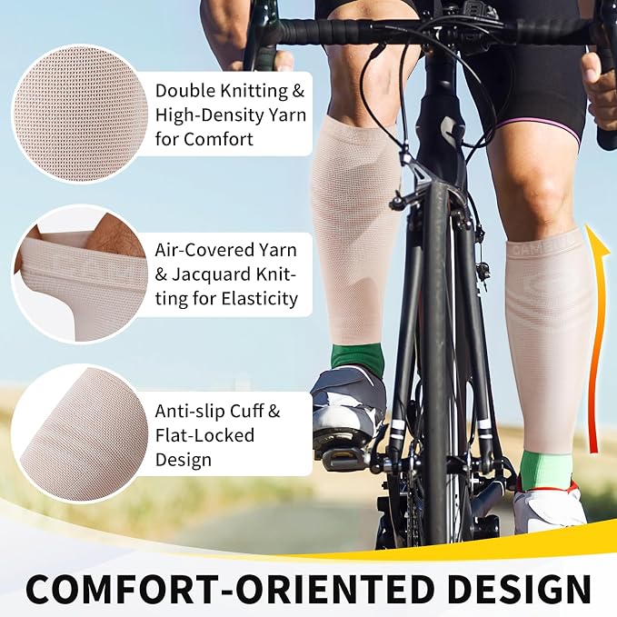 CAMBIVO Calf Compression Sleeve for Men Women Footless | Graduated Compression, Shin Splint Relief, Moisture Wicking, Running Standing Travel, 4D Knit Anti-Slip, Varicose Veins