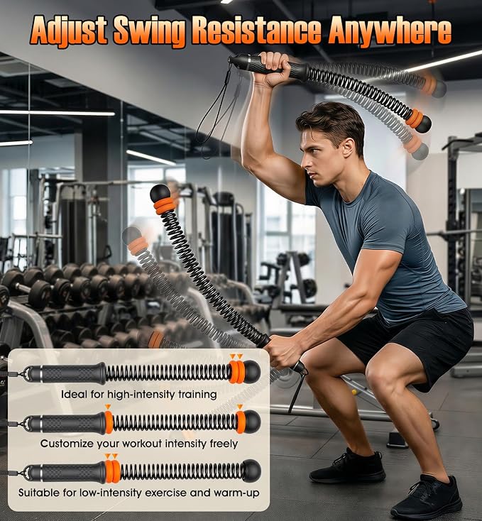 Weighted Ropeless Battle Ropes with Adjustable Spring Resistance, Quiet Cordless Battle Rope Sticks for Apartment Home Gym, Portable Workout Equipment with Weighted Handles for HIIT Cardio Training