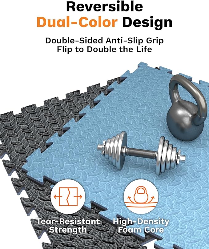 AIRHOP Upgraded 0.79" Extra Thick 48 Sq Ft High-Density Eva Foam Exercise Gym Mats, 12 Pcs Large Interlocking Puzzle Floor Tiles (24"x24") for Home Gym