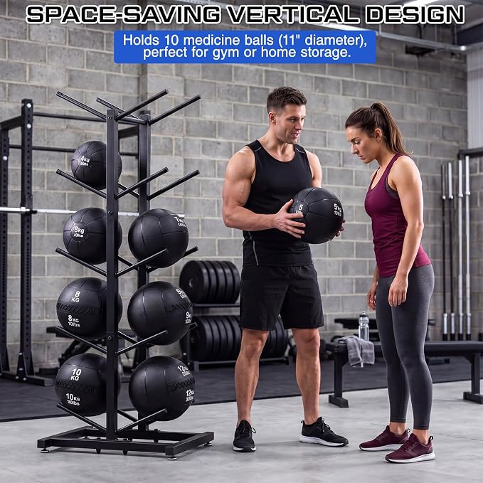 Sintuff Medicine Ball Rack Storage Metal Durable Tree Holds 10 Slam Balls Vertical Gym Organizer Stand Holder for Organized Gym Fitness Studio