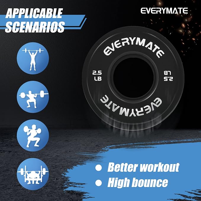 EVERYMATE Change Weight Plates 1.25LB 2.5LB 5LB Set Fractional Olympic Bumper Plates for Cross Training Steel Insert Strength Training