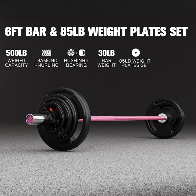 RitFit Barbell Weight Set - 4/6FT Olympic Barbell with Weight Plates (55-115LB Total) - Weightlifting Equipment for Squats, Curls, Deadlifts, Presses, Hip Thrusts